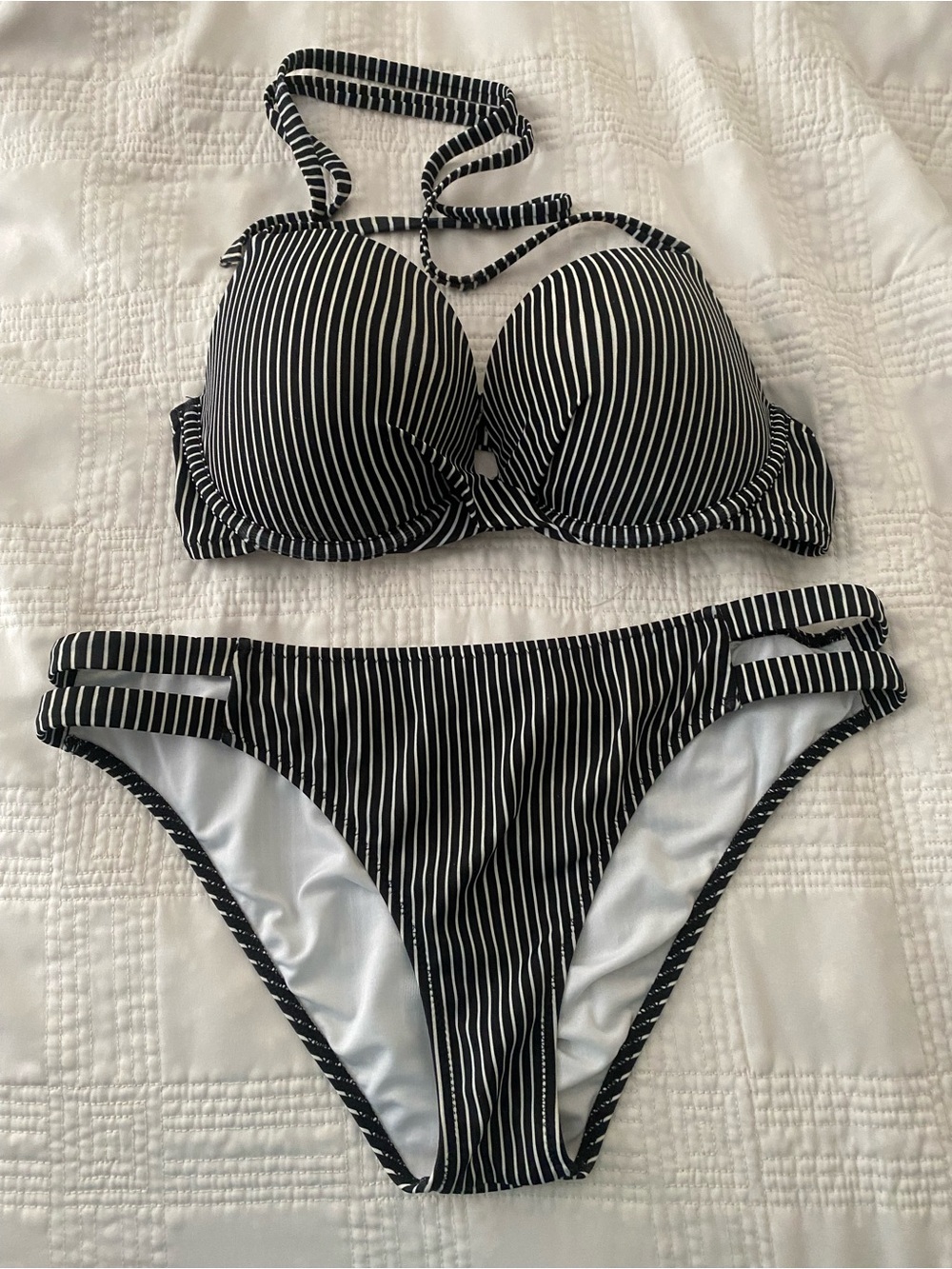 Shade & Shore Black and White Striped Bikini Set